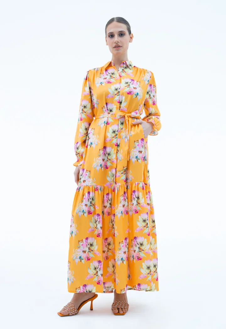 Maxi Dress in Print Design with Matching Belt