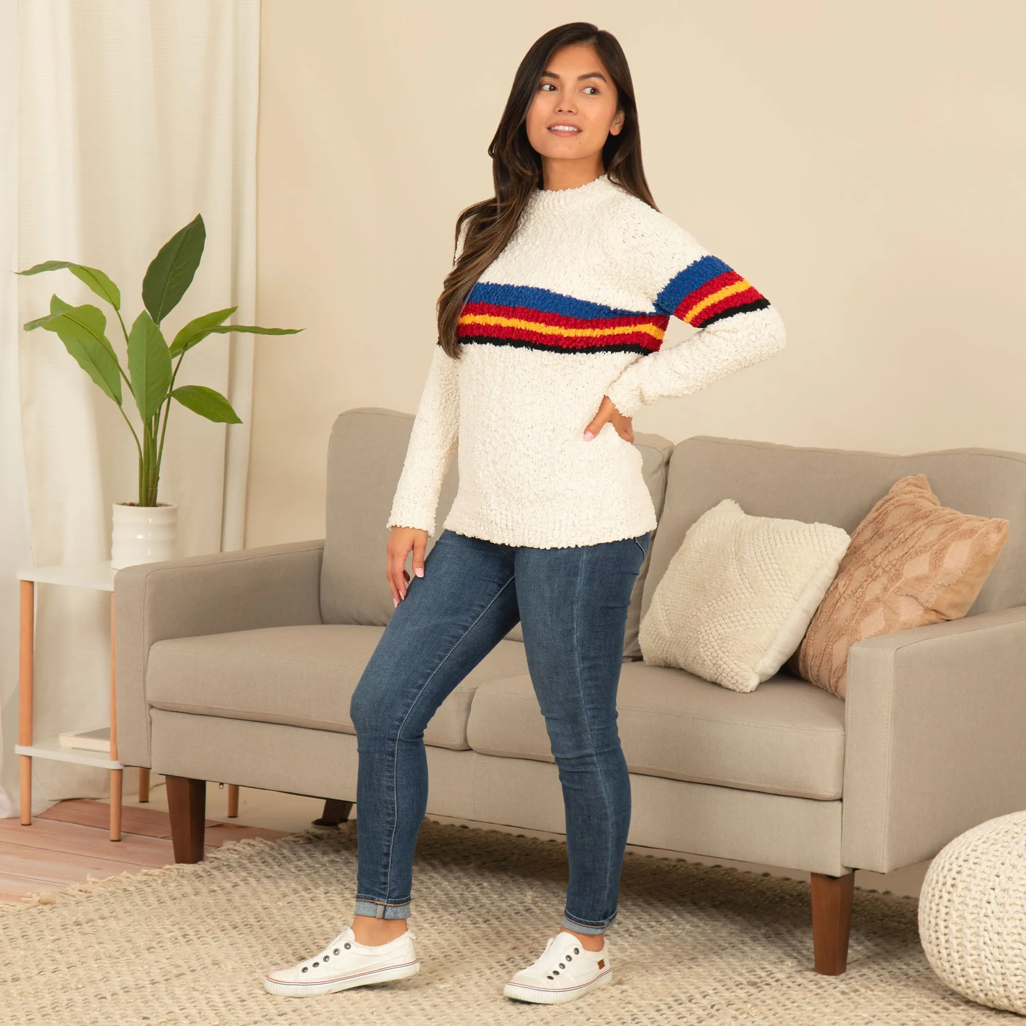 Soft Rainbow Knit Sweater with Nubby Texture