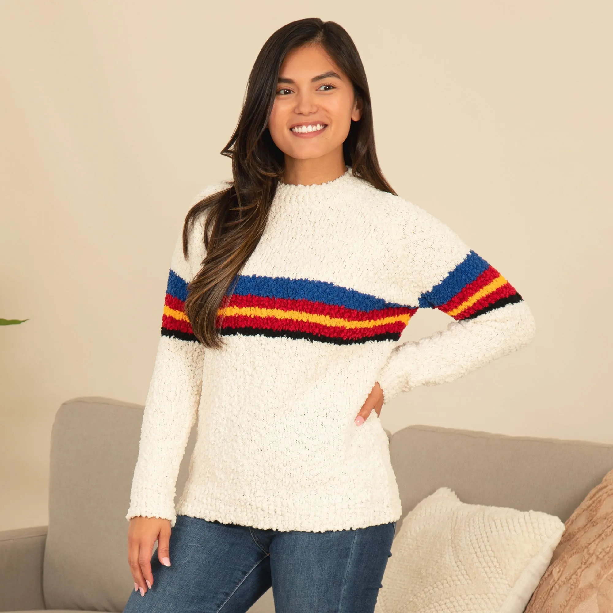 Soft Rainbow Knit Sweater with Nubby Texture