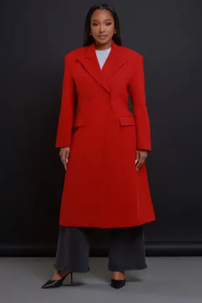 Red Double Breasted Longline Coat