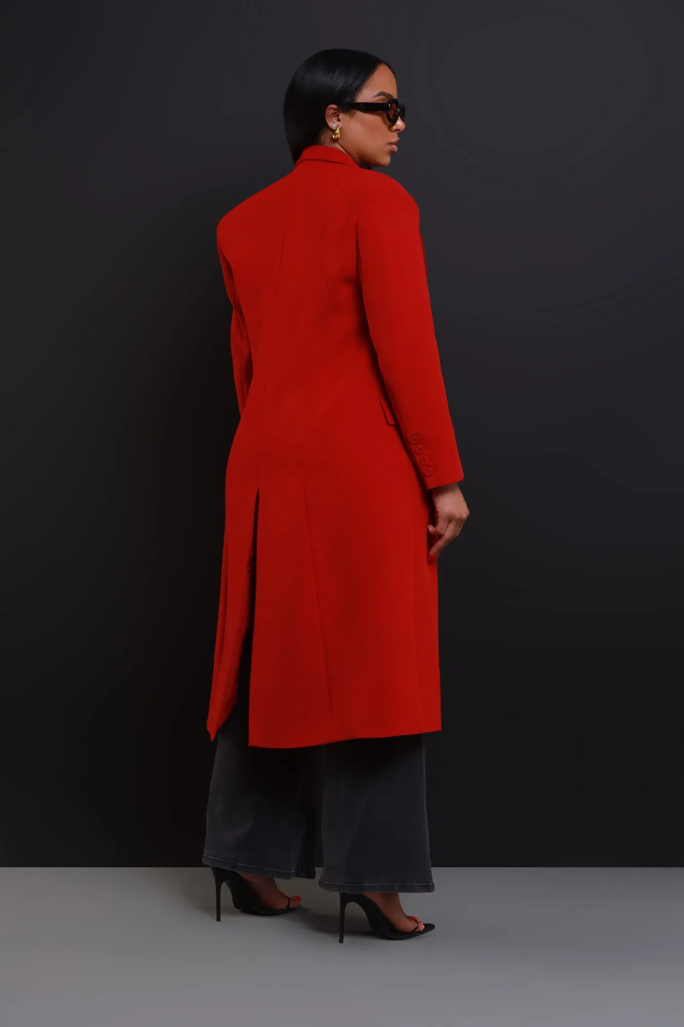 Red Double Breasted Longline Coat