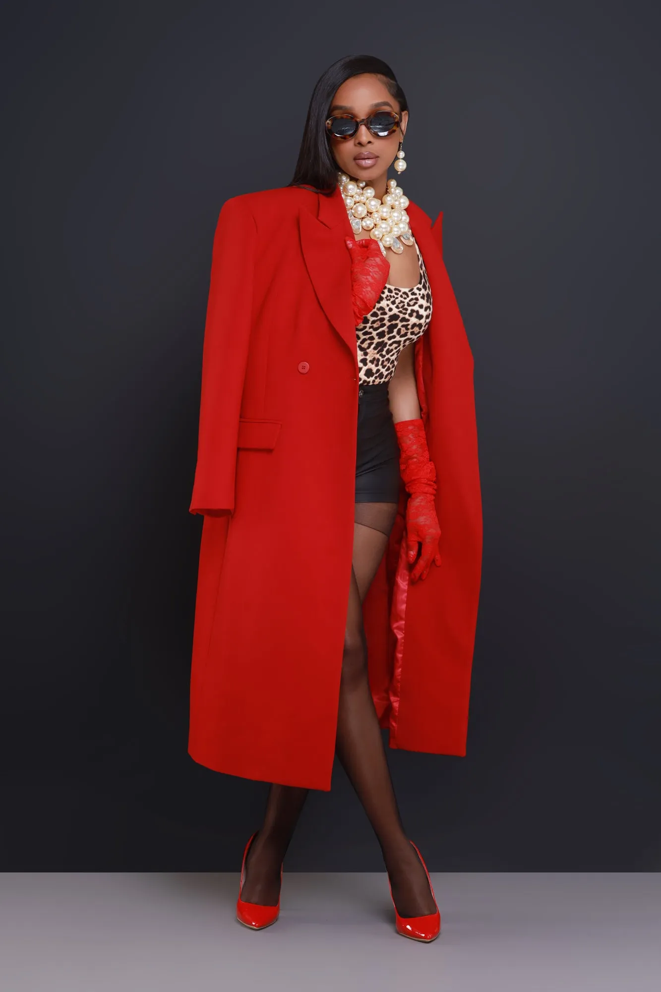 Red Double Breasted Longline Coat