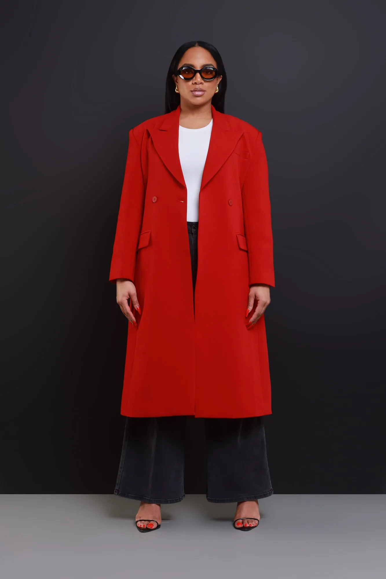 Red Double Breasted Longline Coat