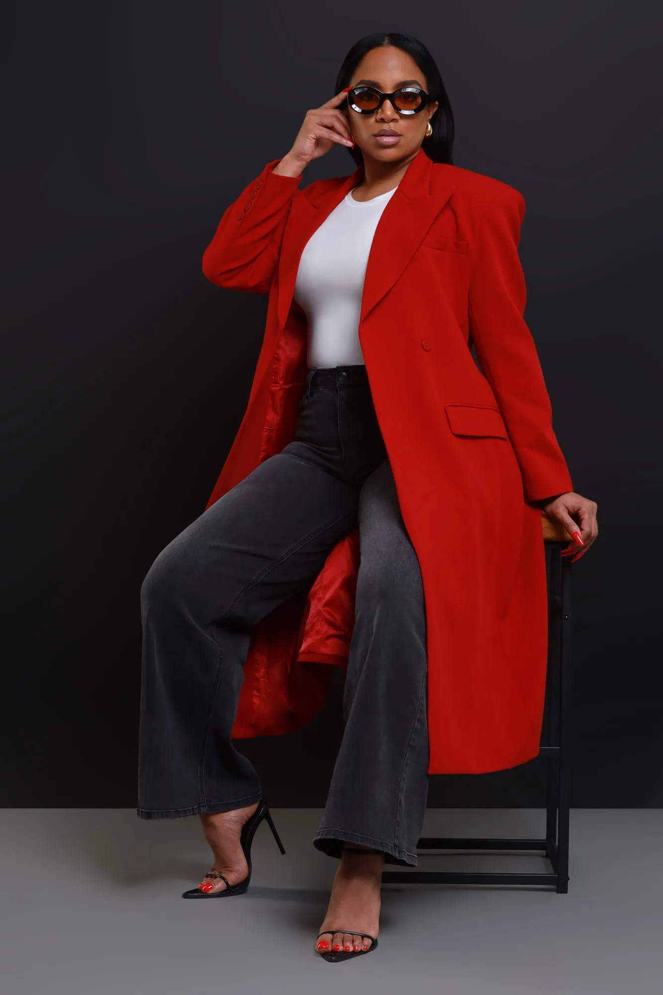 Red Double Breasted Longline Coat