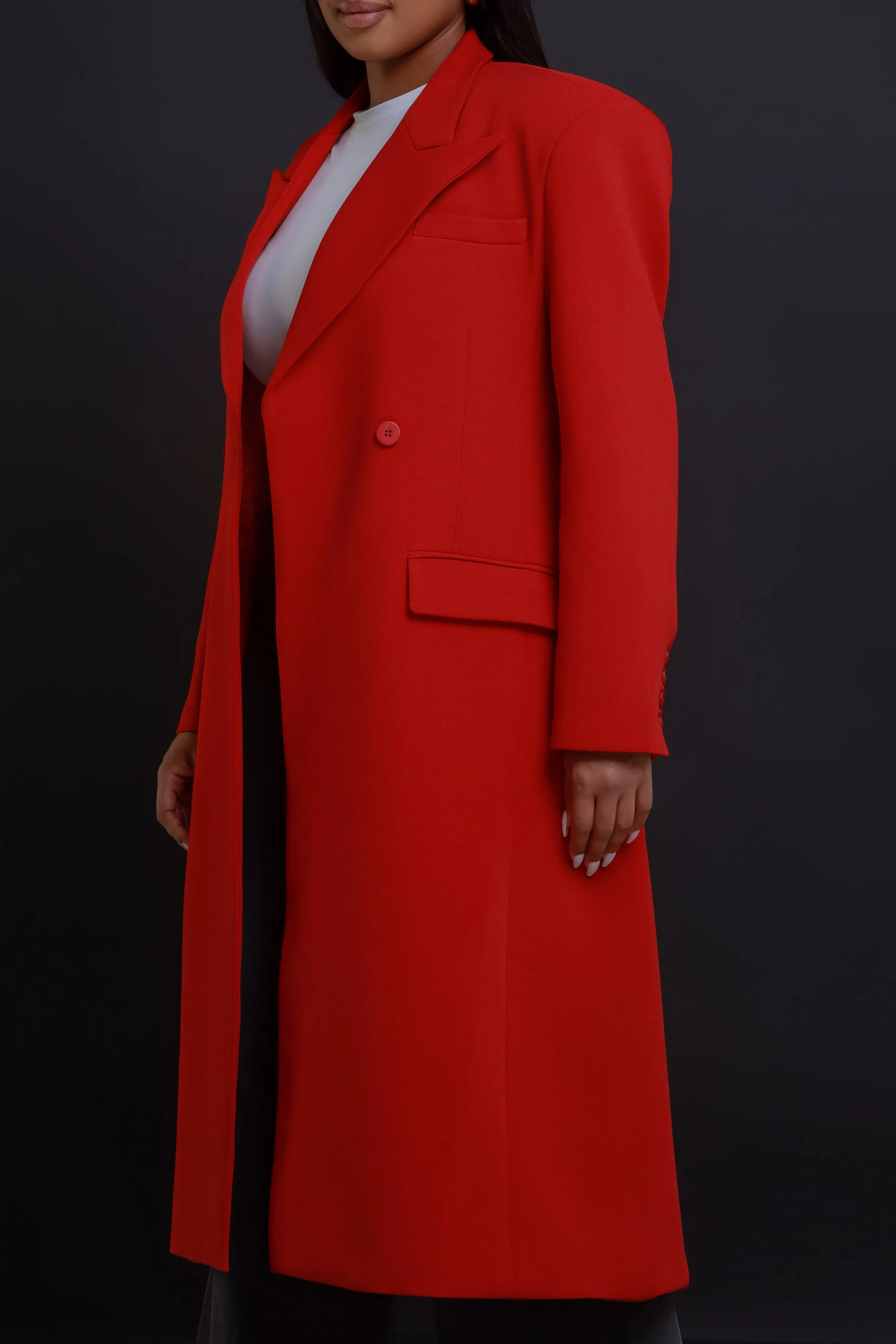 Red Double Breasted Longline Coat