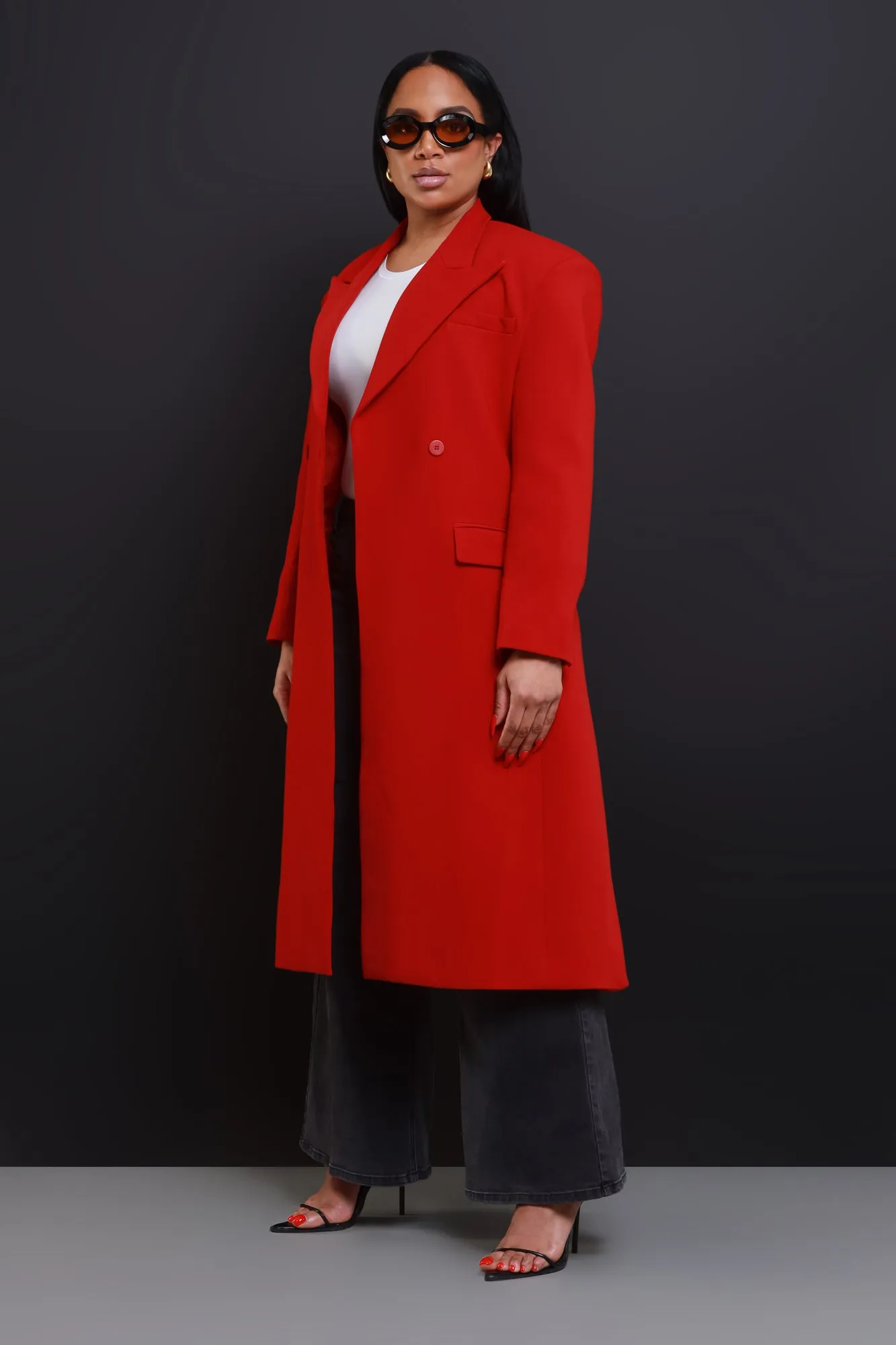 Red Double Breasted Longline Coat