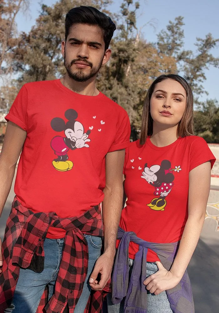 Red Mickey Minnie Couple Tshirt by Flying Kisses