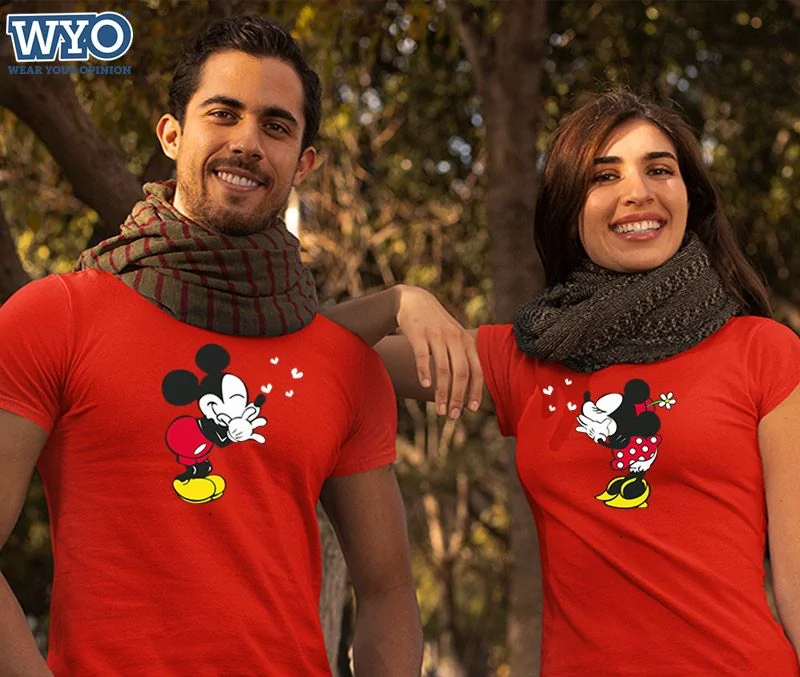 Red Mickey Minnie Couple Tshirt by Flying Kisses