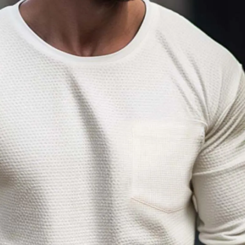 Retro Solid Color Waffle Long Sleeve T-Shirt for Men