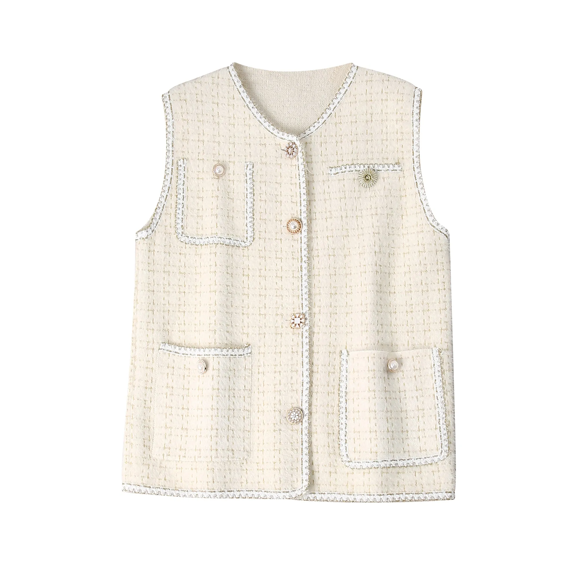 Women's Knit Sleeveless Vest Classic Fit Button S-M - RH4026