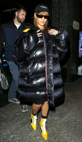 Rihanna Black Puffer Coat - Pjackets.