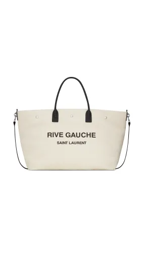 Grege Et Noir Rive Gauche Maxi Shopping Bag In Printed Canvas And Smooth Leather