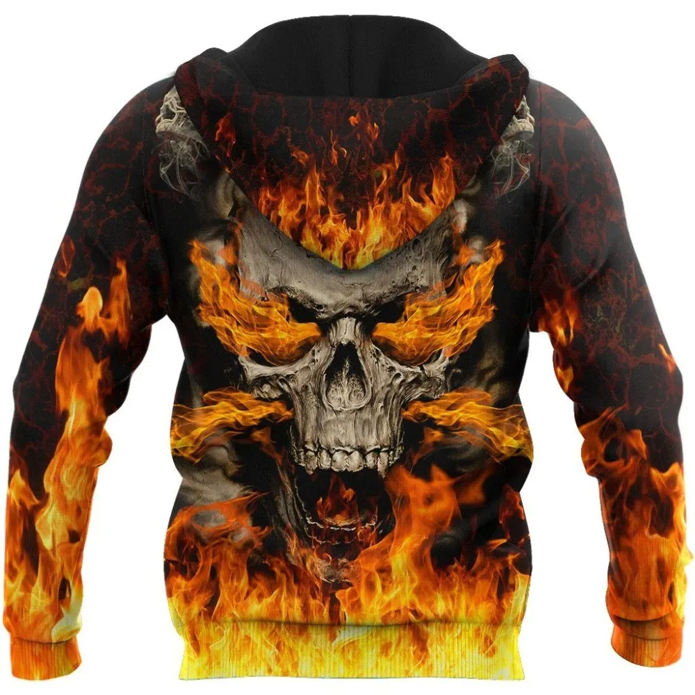 Skull Print Men's Hoodies / Stylish 3D Sweatshirts With Flames