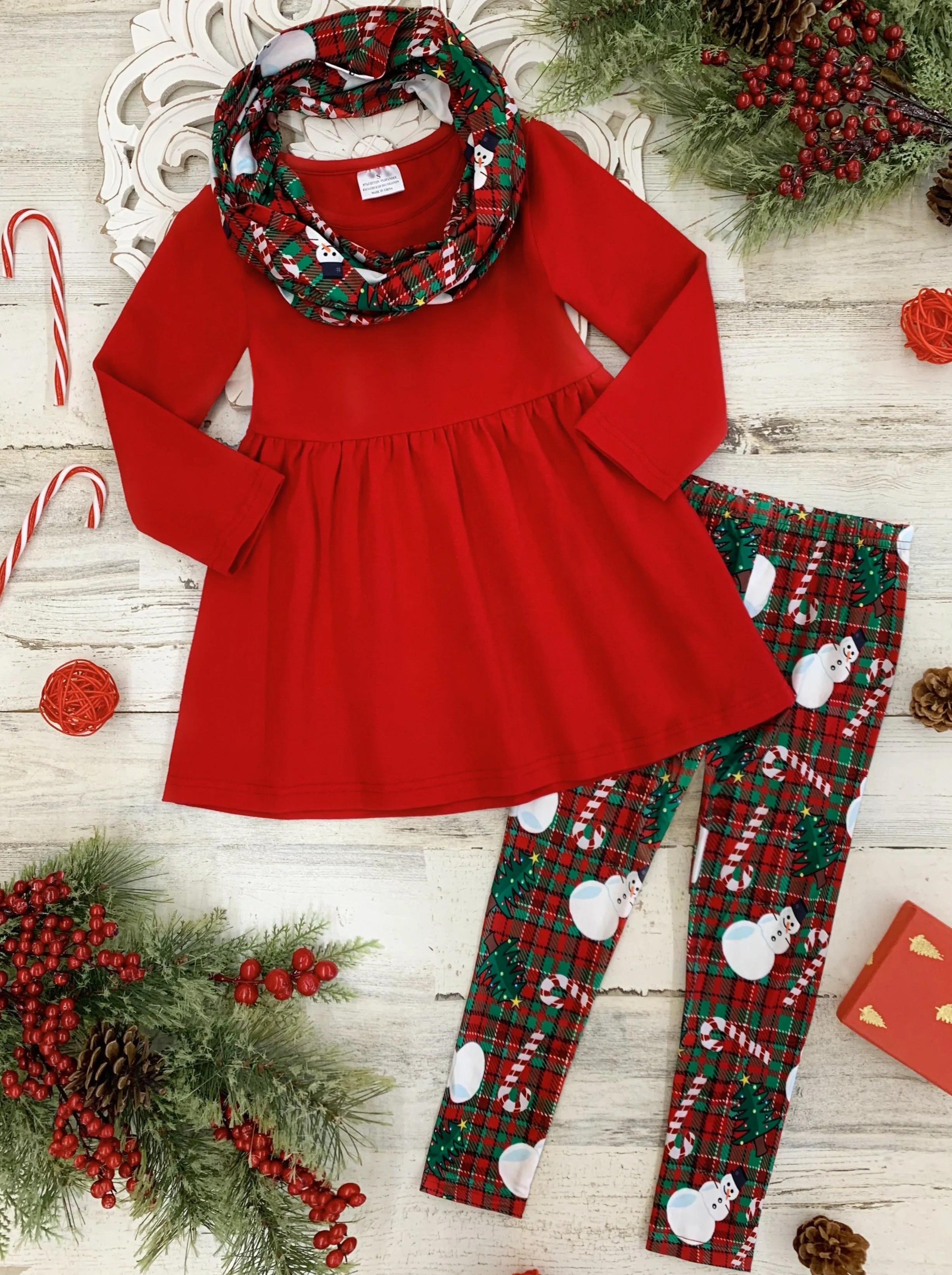 Snowmen Candy Canes Winter Outfit Set