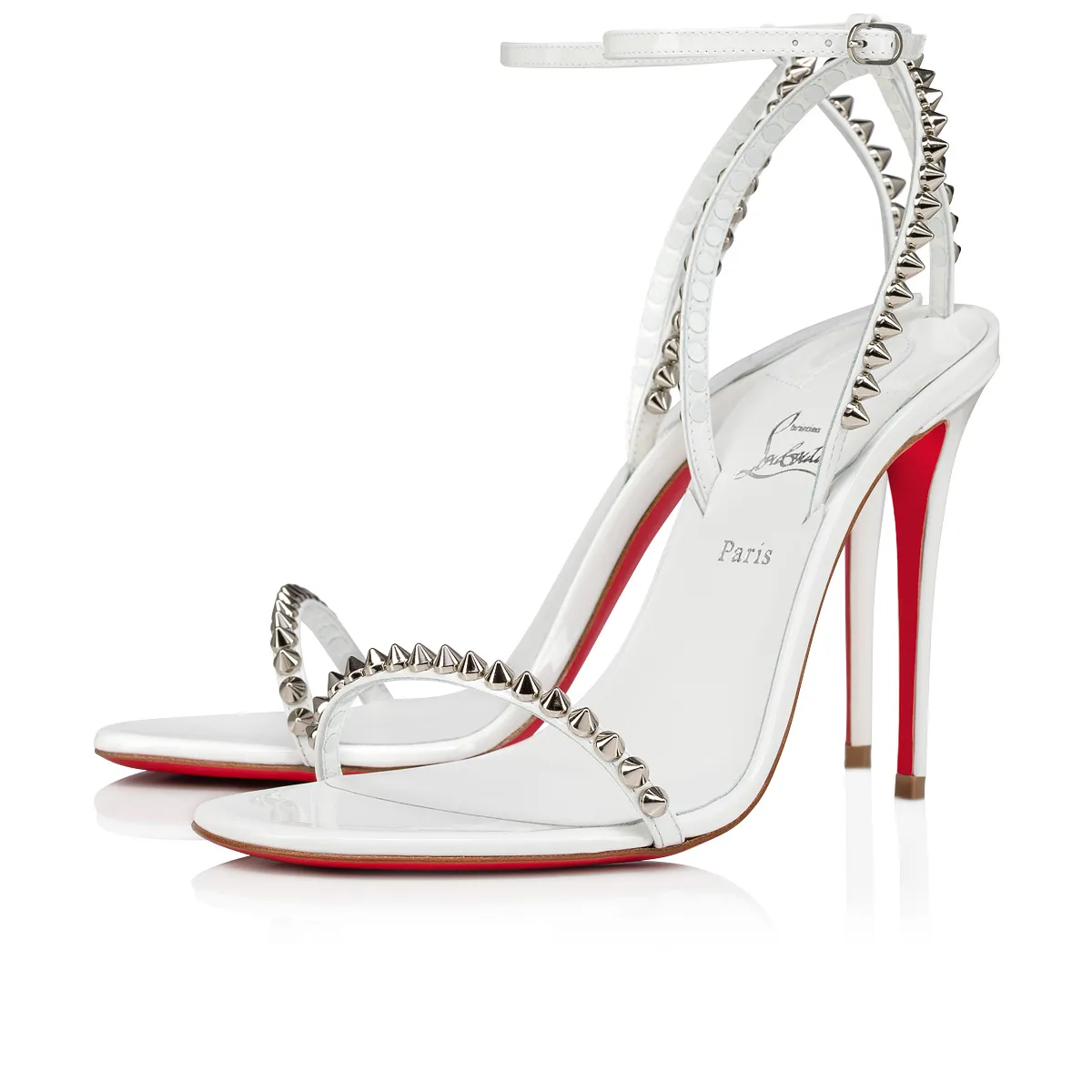 So Me 100mm Bianco Patent Calf Leather and Spikes Sandals for Women