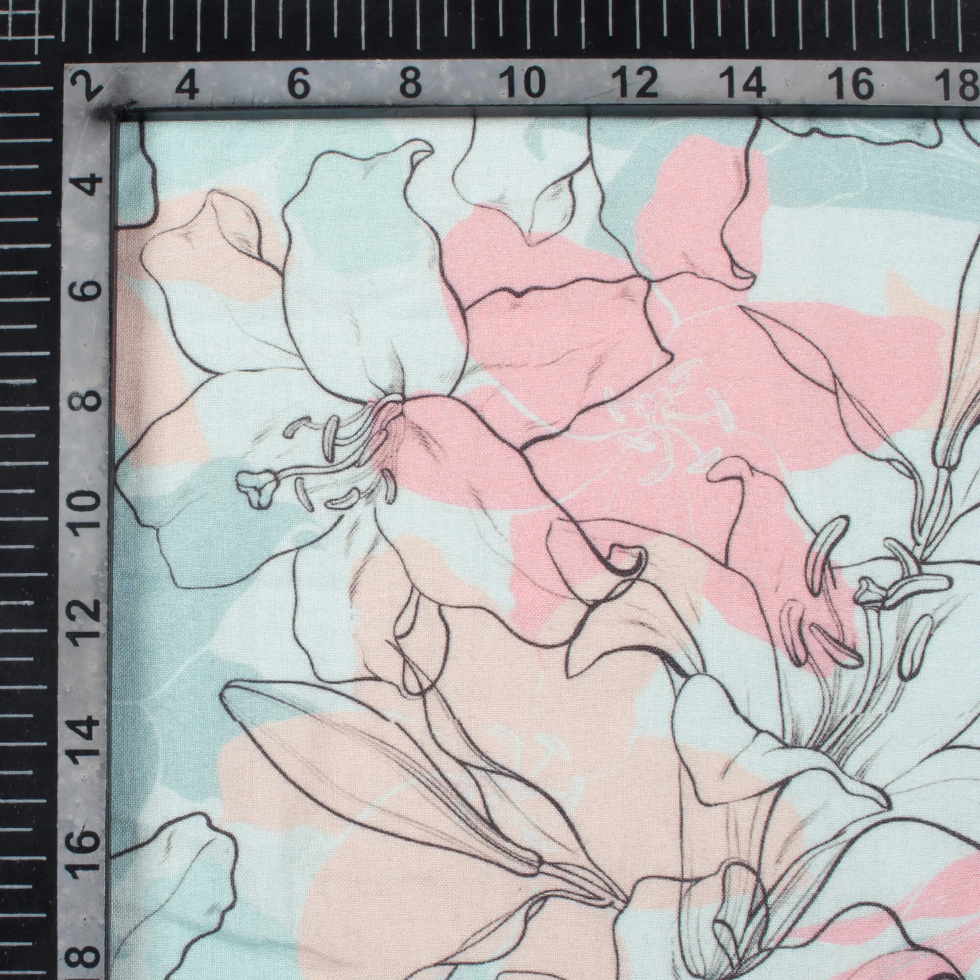 Blue Pink Floral Pattern Viscose Rayon Fabric - Digital Print (58 Inches)