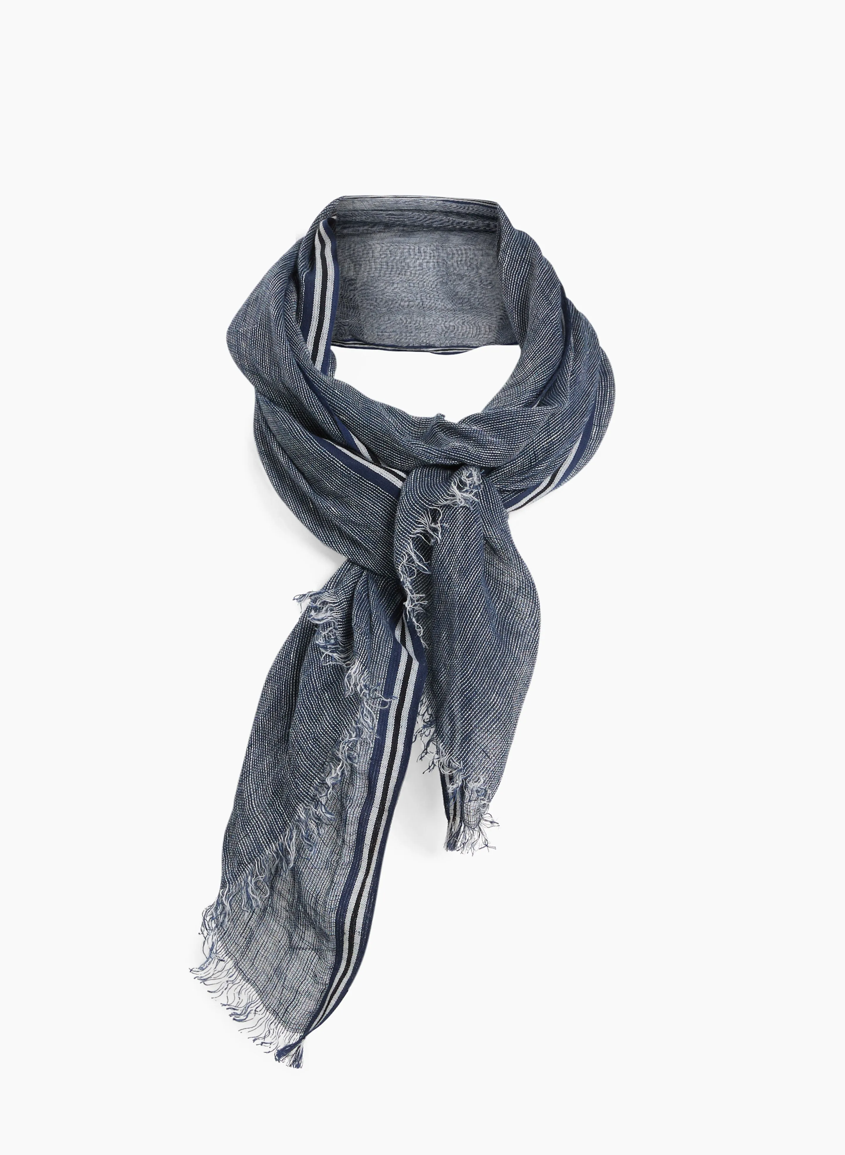 Striped Linen Scarf with Trim