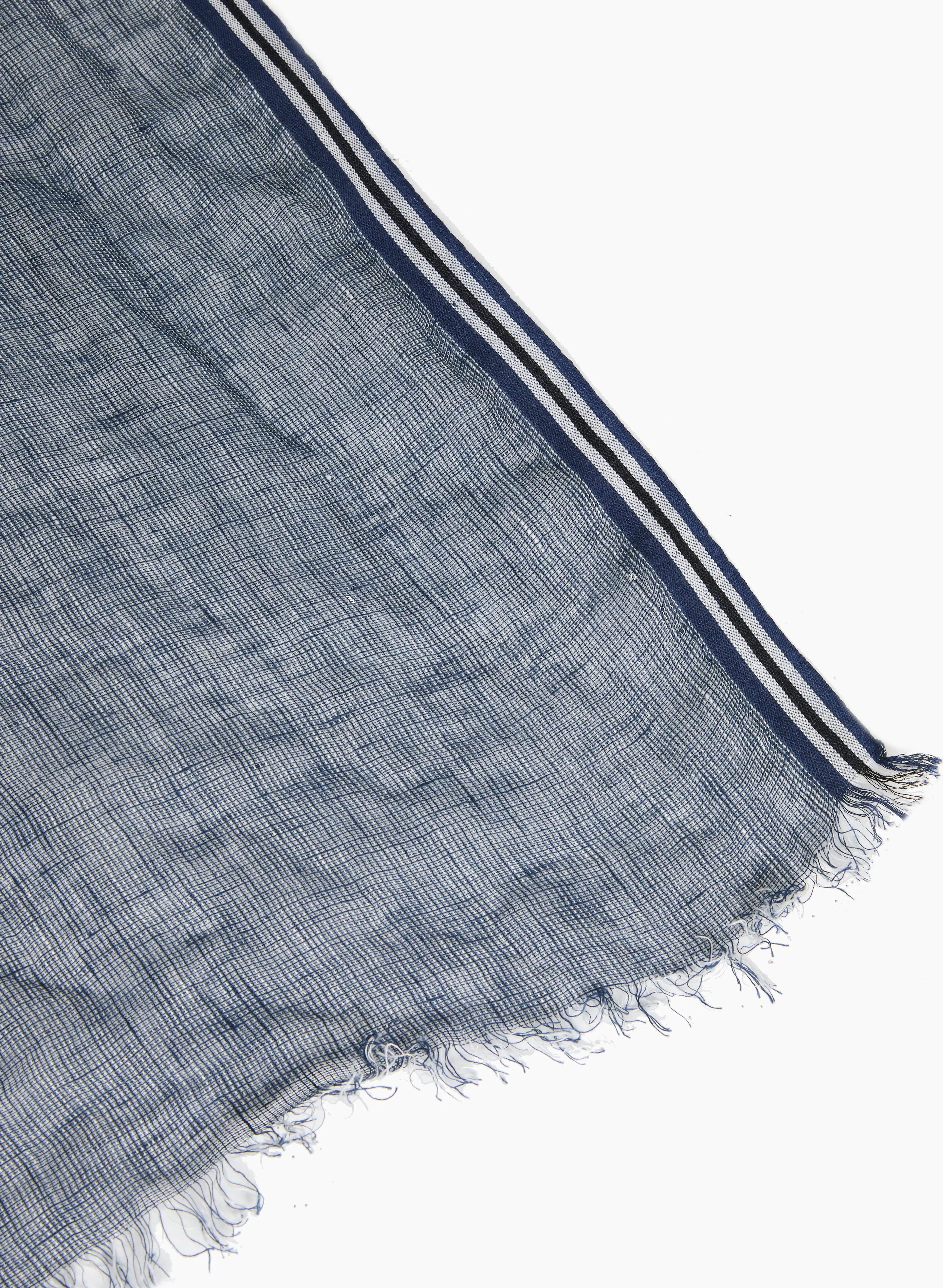 Striped Linen Scarf with Trim