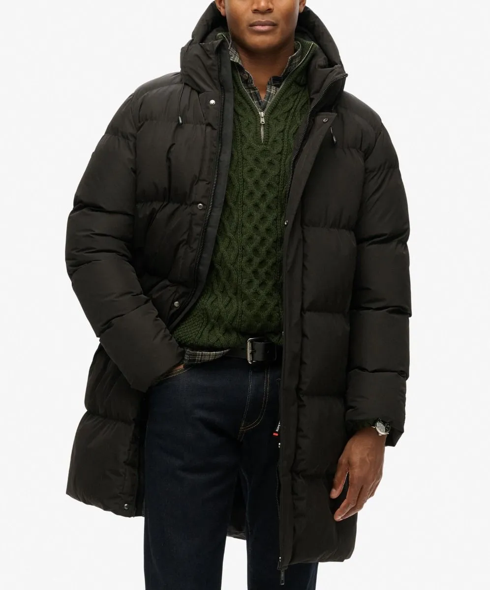 Black Hooded Sports Puffer Mid Length Jacket Superdry