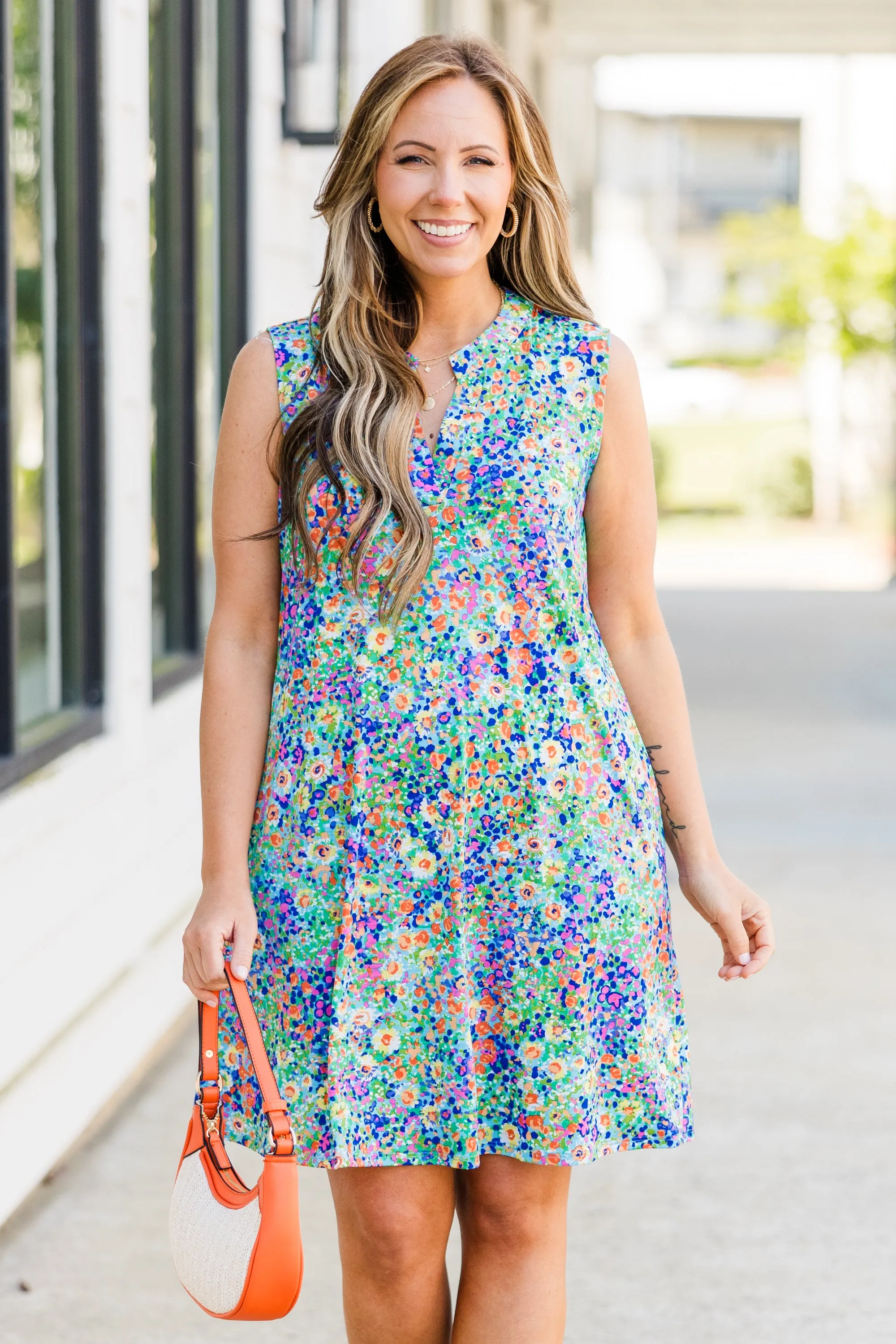 Teal Multi Sleeveless Midi Dress