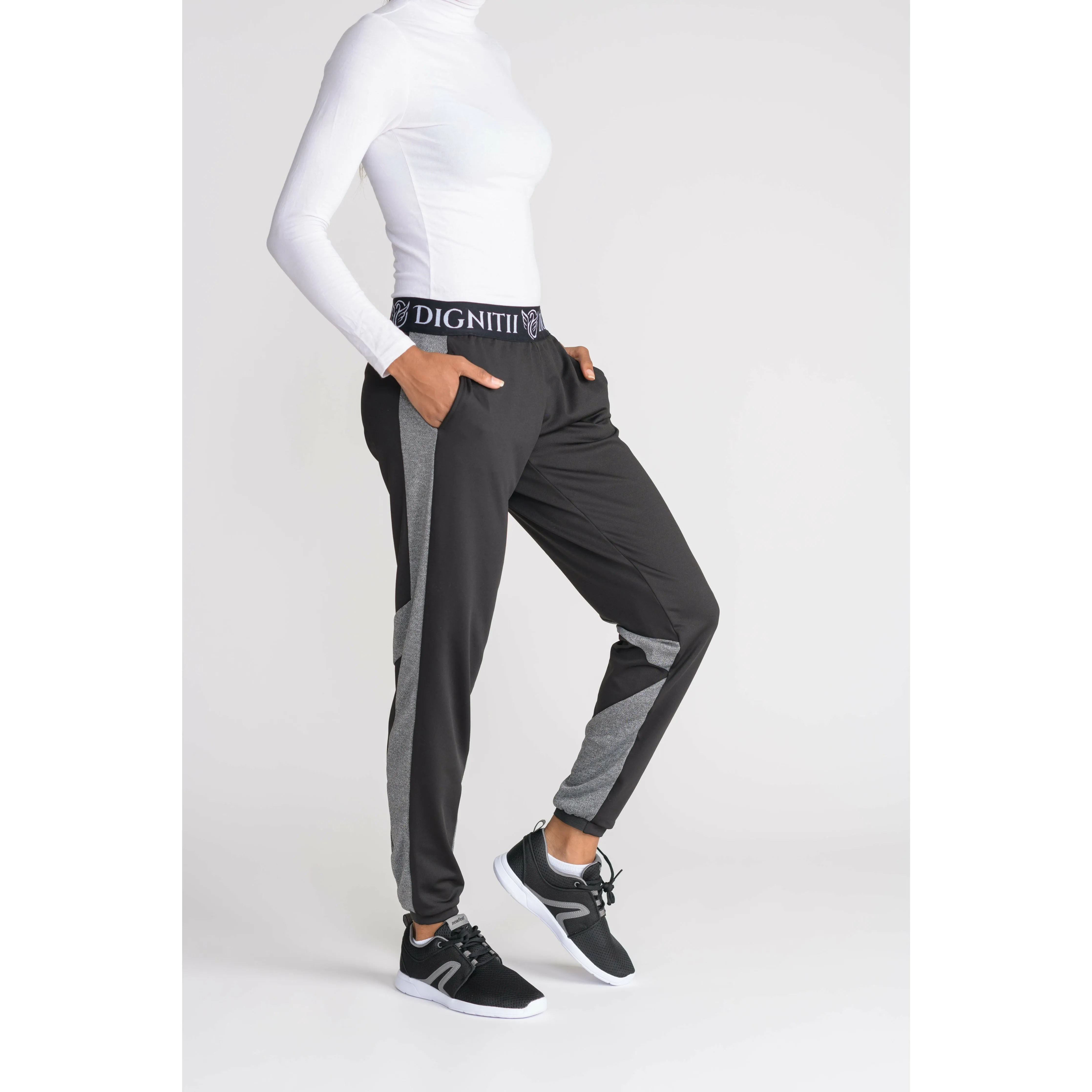 Tech Loose Leggings - Black & Grey Mesh -> Black Grey Mesh Tech Loose Leggings.