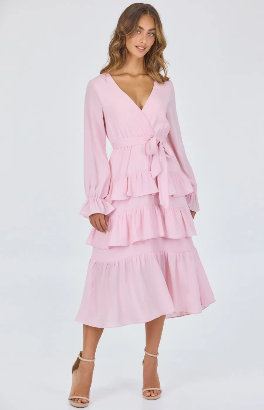 Textured Chiffon Tiered Hem Midi Dress ADR1141B