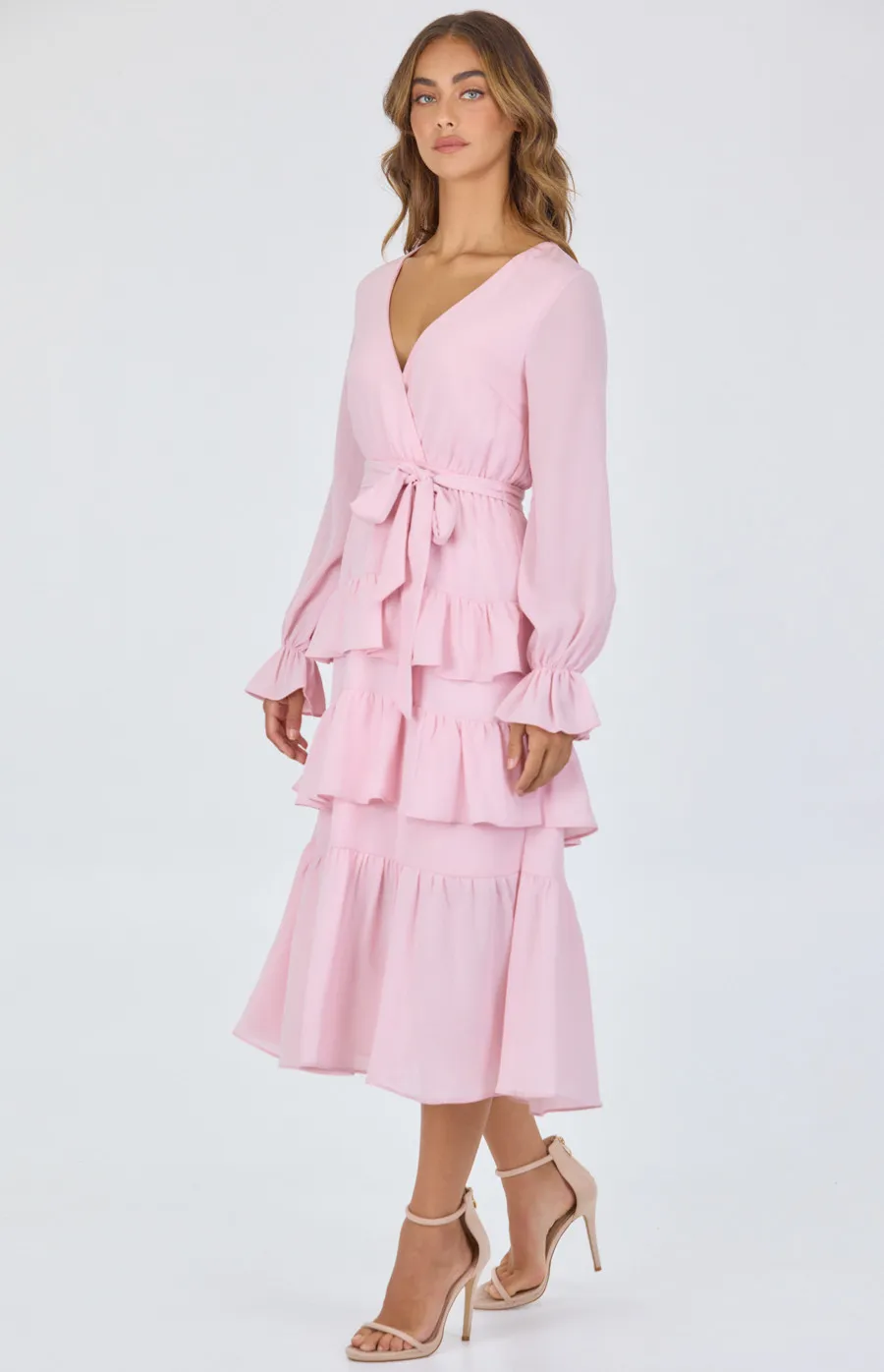 Textured Chiffon Tiered Hem Midi Dress ADR1141B