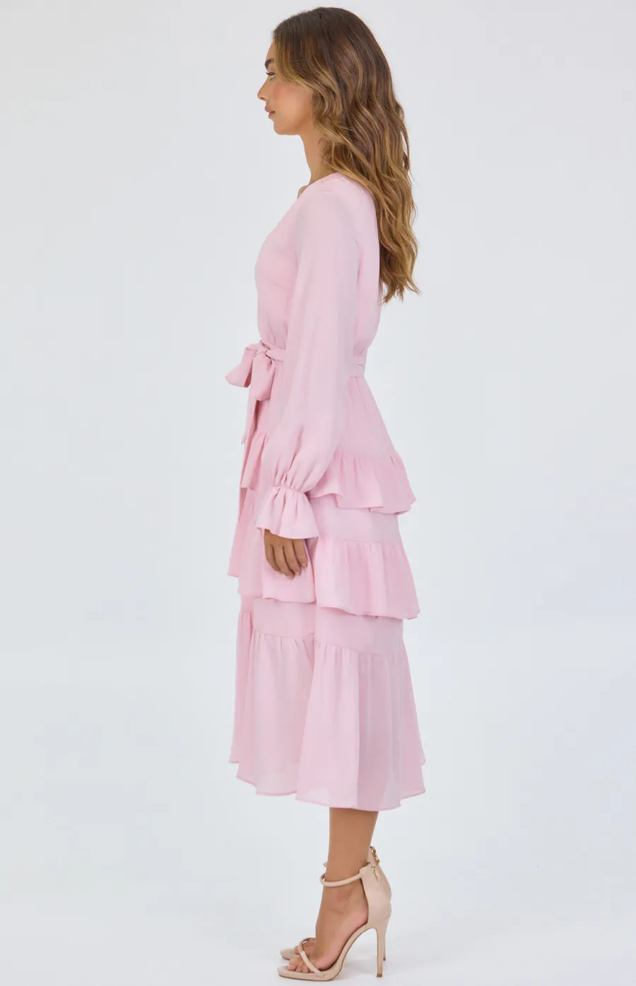 Textured Chiffon Tiered Hem Midi Dress ADR1141B