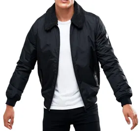 Black Sherpa Collar Bomber Jacket Threadbare Poacher