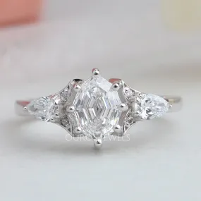 Three Stone Step Cut Moval Engagement Ring