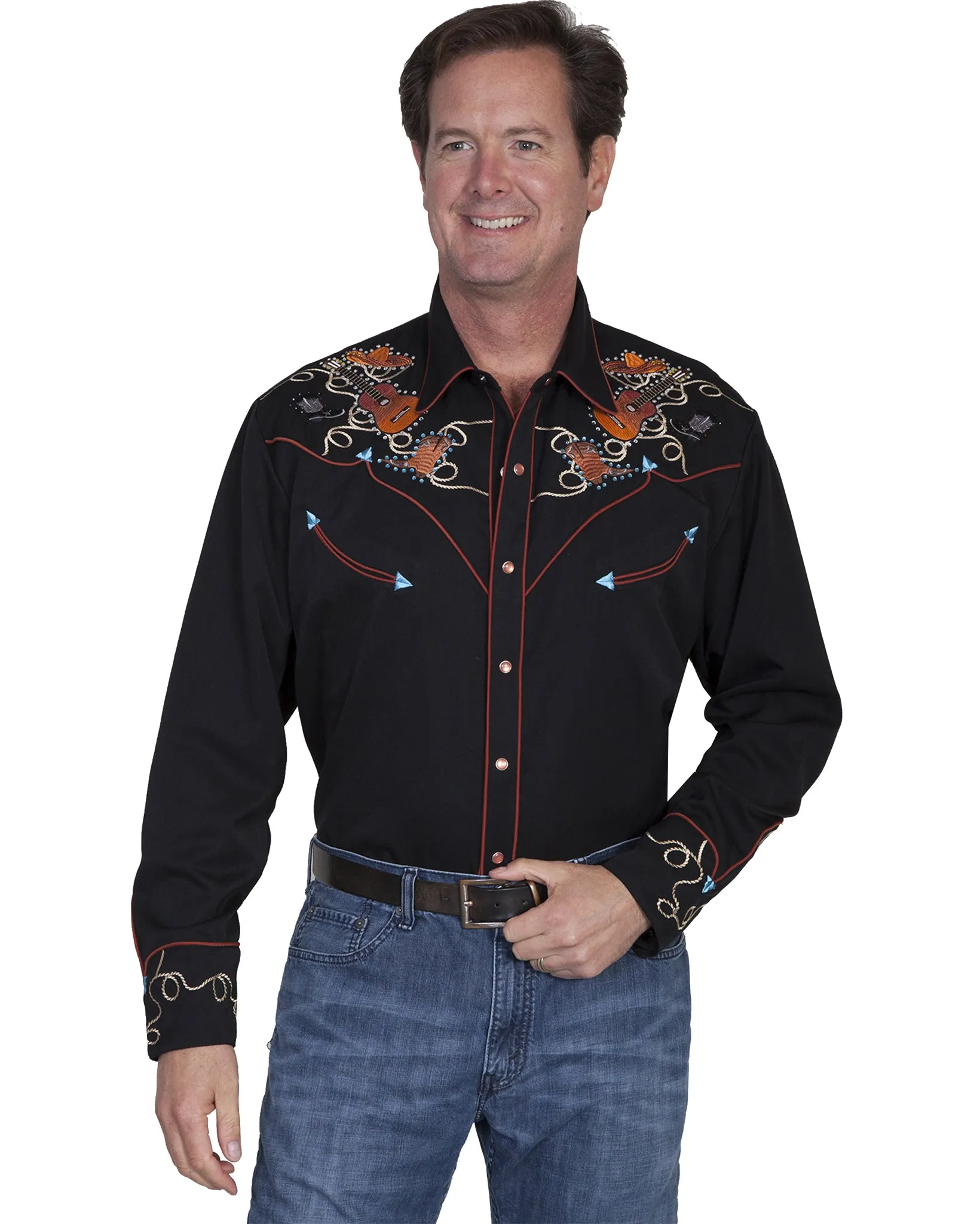 Tooled Embroidered Western Shirt for Men