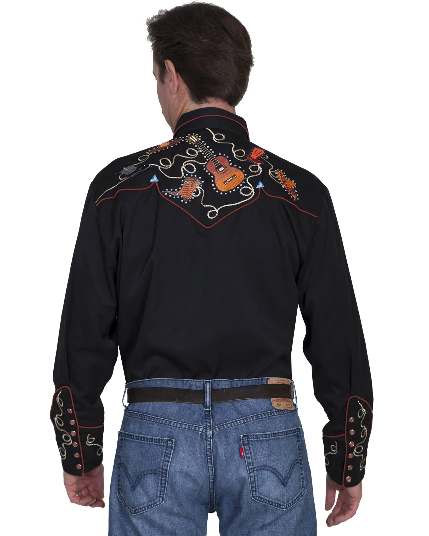 Tooled Embroidered Western Shirt for Men