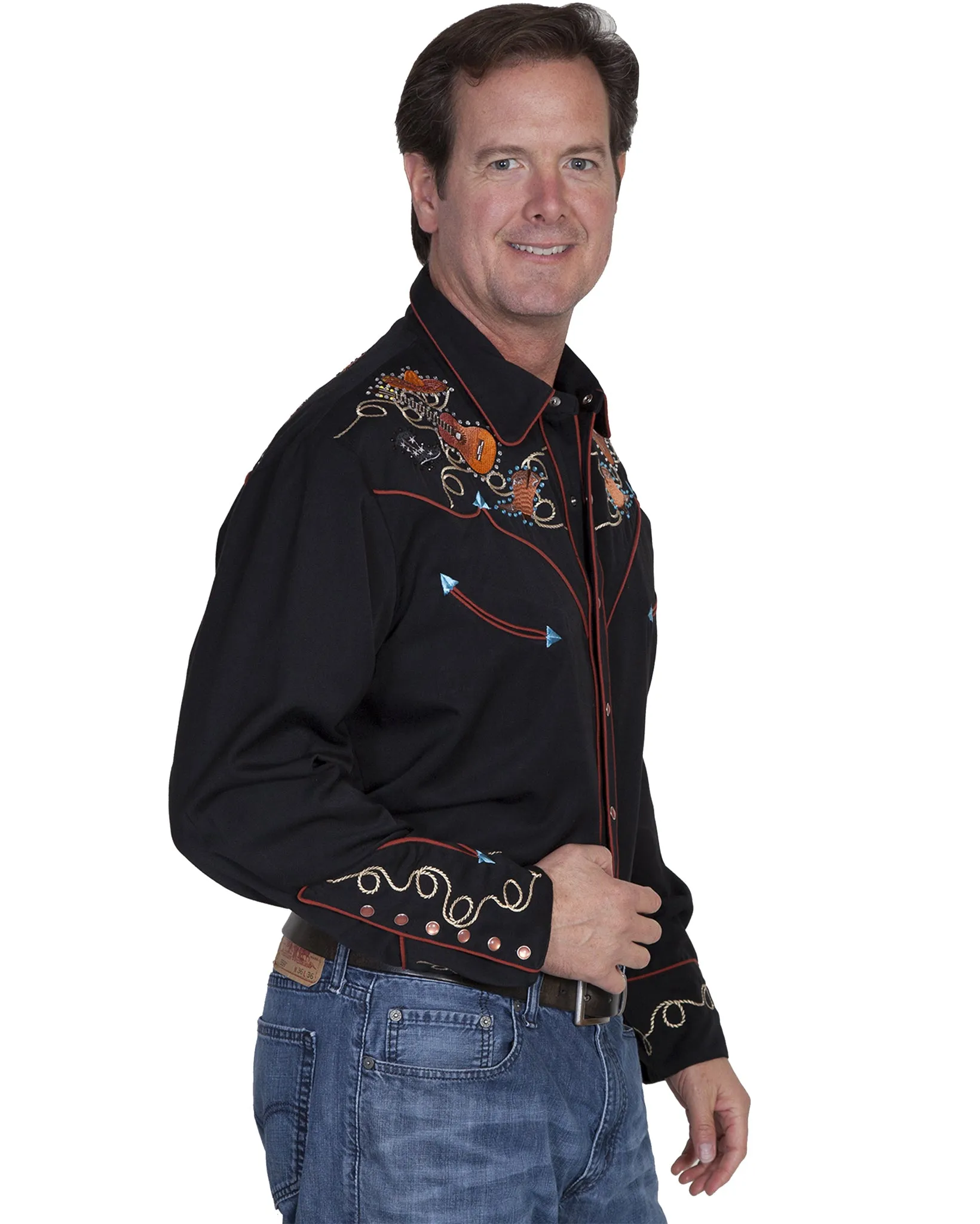 Tooled Embroidered Western Shirt for Men