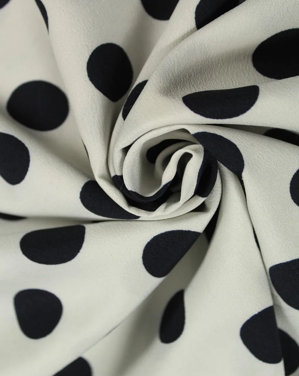 Navy Blue Polka Dot Polyester Crepe Fabric