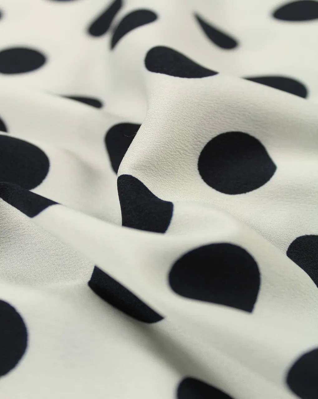 Navy Blue Polka Dot Polyester Crepe Fabric