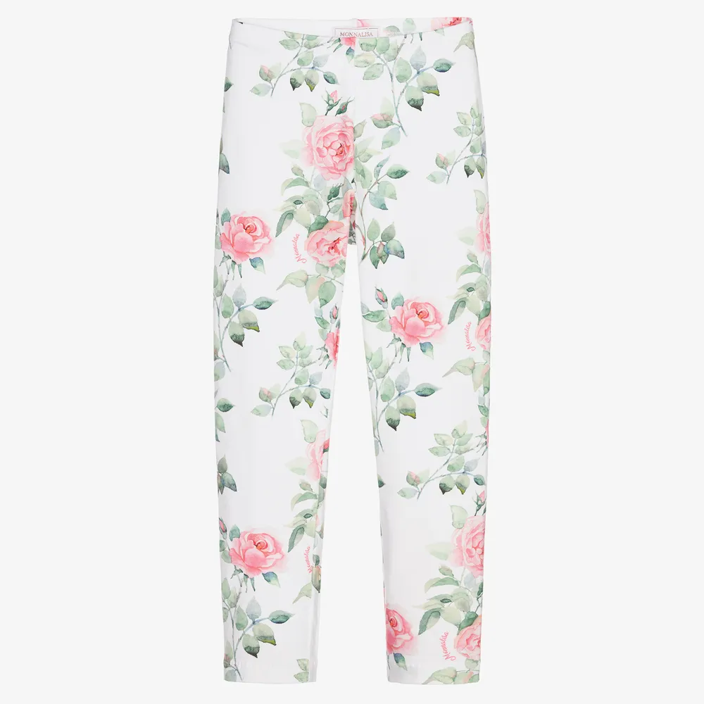 White Floral Leggings for Teenagers