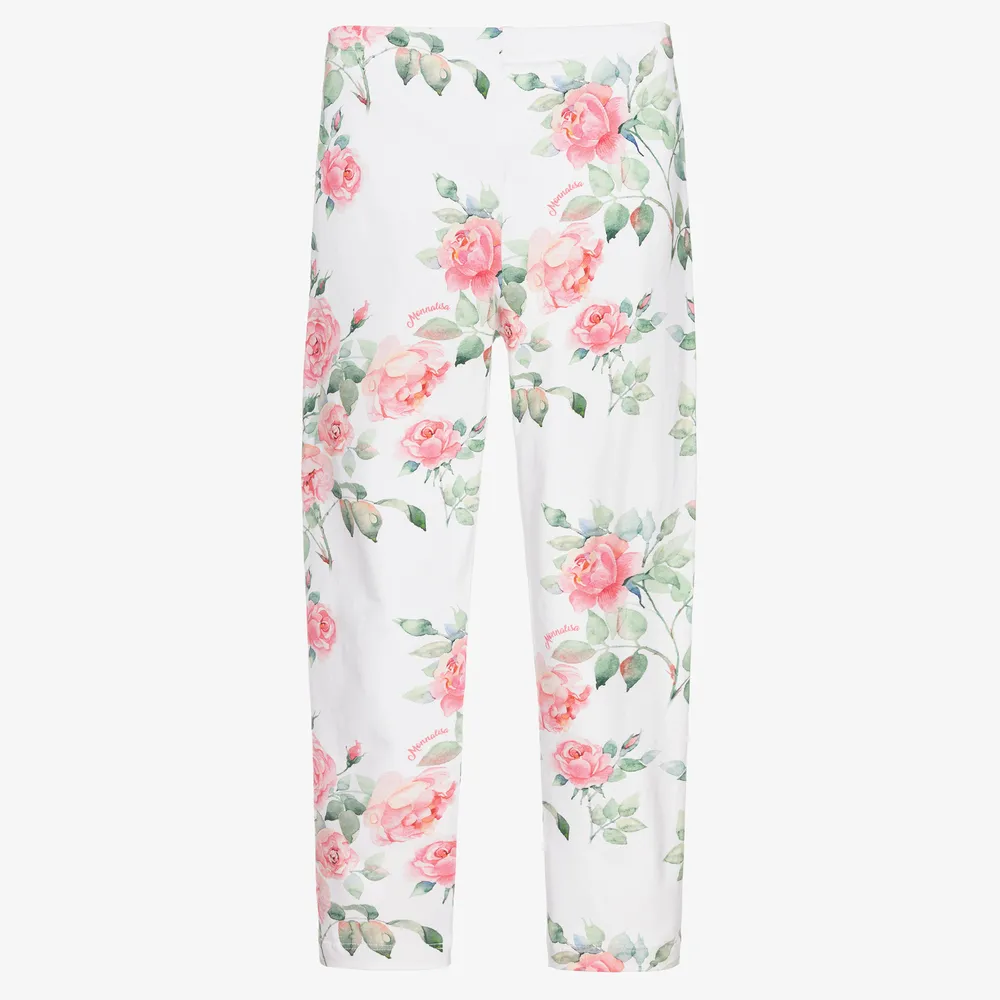 White Floral Leggings for Teenagers