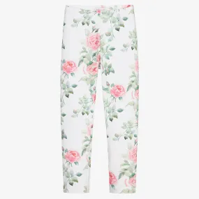 White Floral Leggings for Teenagers