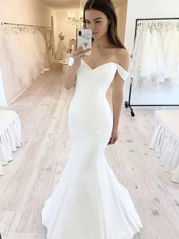 White Mermaid Wedding Dress with Off Shoulder Design, Style WD0448