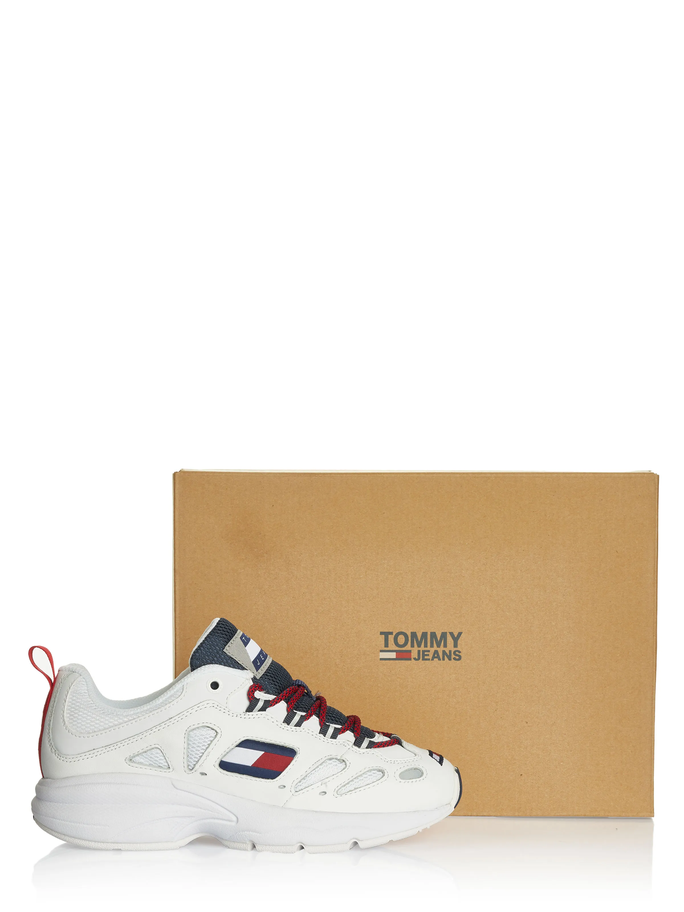 White Tommy Hilfiger denim shoes.