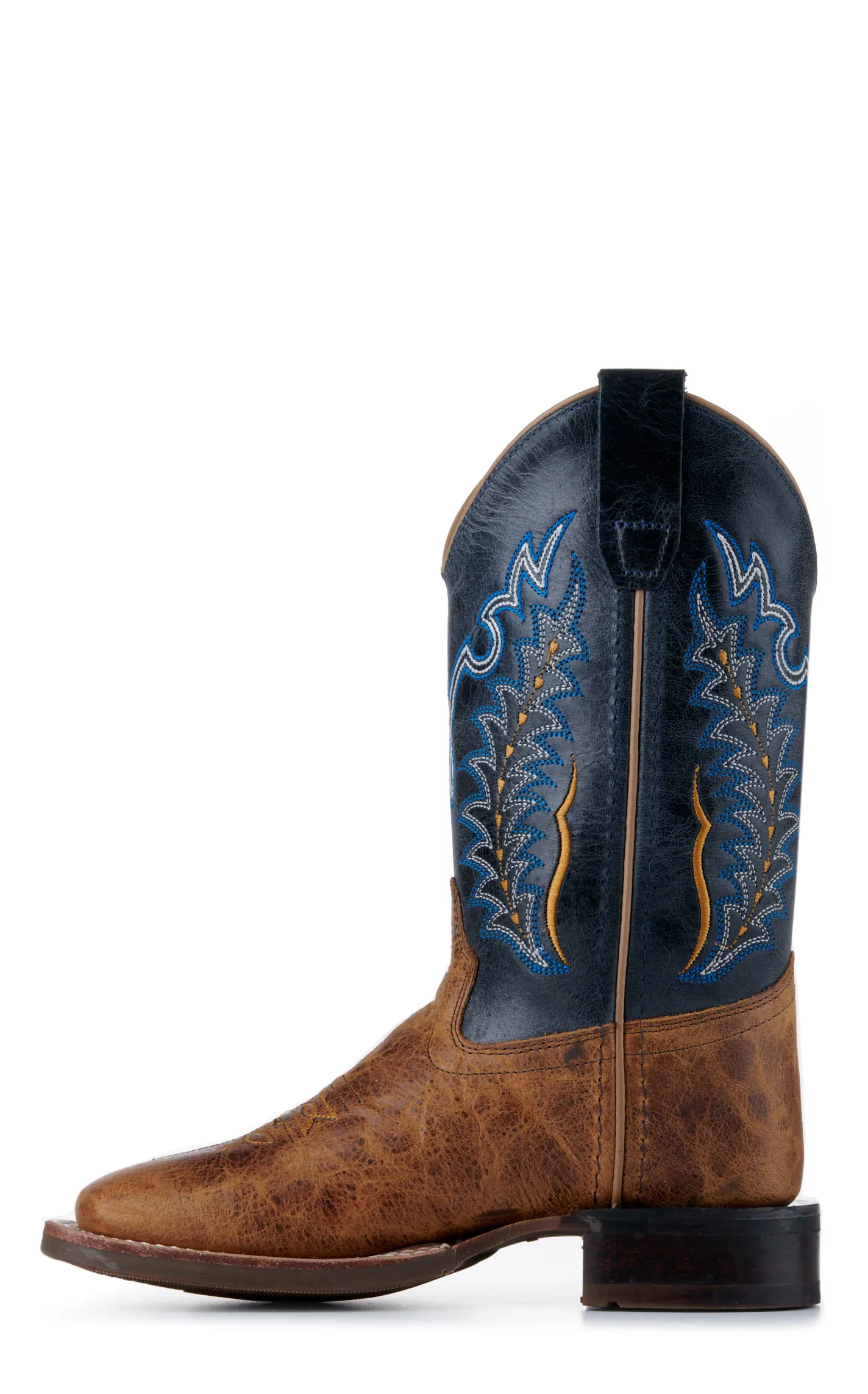 Youth Tan and Navy Blue Square Toe Cowboy Boots