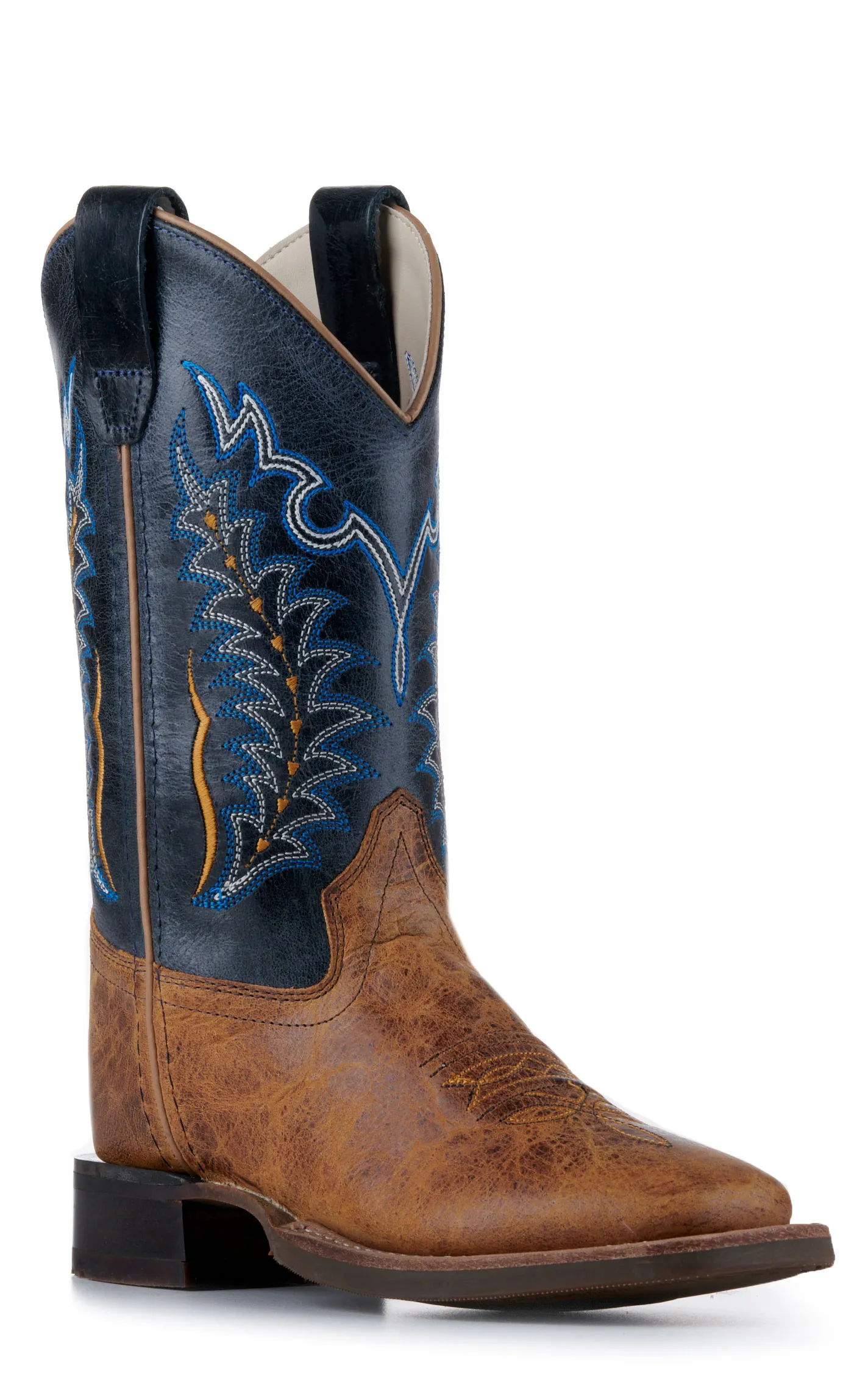 Youth Tan and Navy Blue Square Toe Cowboy Boots