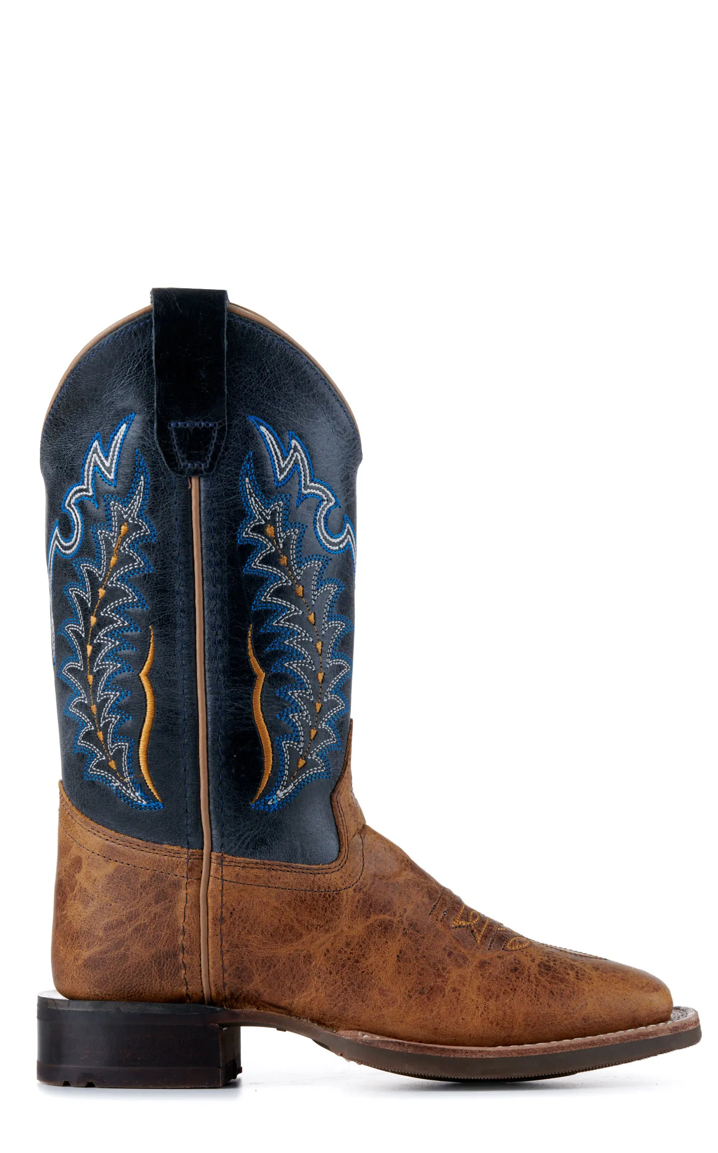 Youth Tan and Navy Blue Square Toe Cowboy Boots