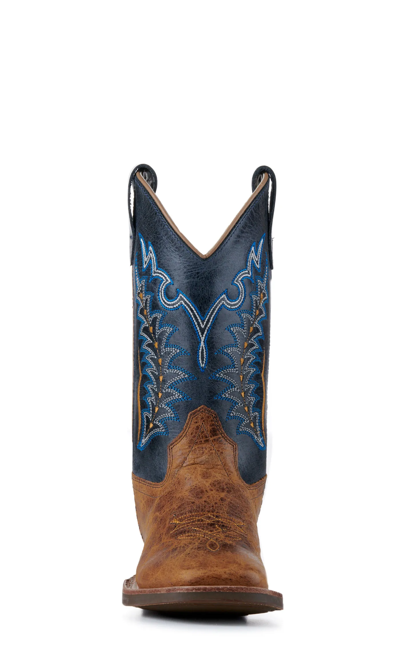 Youth Tan and Navy Blue Square Toe Cowboy Boots