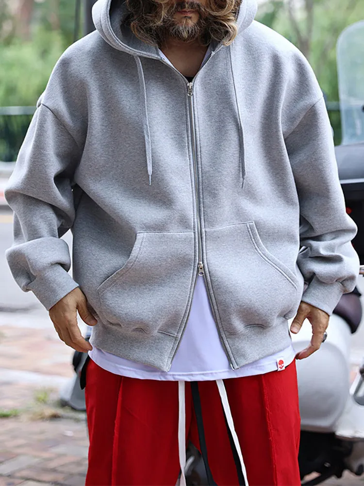 Zip Up Hoodie Jacket in Solid Color